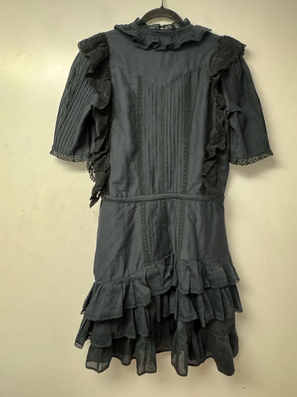 Zadig & Voltaire Ranky Dress Black Lace Ruffle Mini Boho Gothic Tiered Medium A4 - Picture 9 of 16